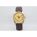 Gentlemen's Rolex Date Just steel and gold case, circa 1980s, Buckley Dial with roman numerals