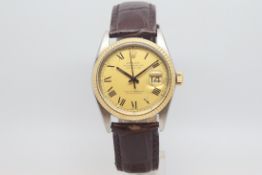 Gentlemen's Rolex Date Just steel and gold case, circa 1980s, Buckley Dial with roman numerals