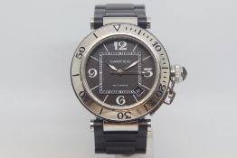 Gentlemen's Cartier Pasha automatic, large black dial with white Arabic numerals and detail, date