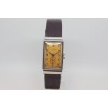 Vintage Longines dress watch, rectangular salmon dial with deco style Arabic numerals and subsidiary