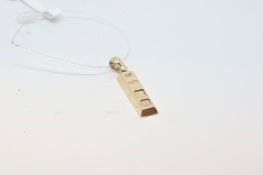 9ct yellow gold 'gold bar' pendant, gross weight approximately 4 grams