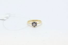 Sapphire and diamond cluster ring, set in 18ct yellow gold, ring size J