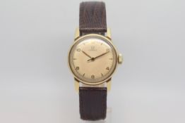 Vintage Omega, circular dial with Arabic and baton hour markers, numerals, 30mm 14ct case, inner