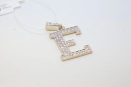 Large cubic zirconia 'E' pendant, in 9ct yellow gold
