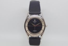 Vintage Universal Geneve pole router style automatic, black quarter dial, red centre seconds,