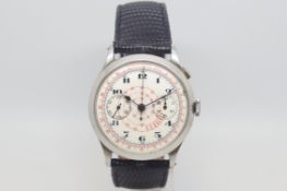 Gents Oversized Military Stainless steel chronograph circa 1940s, two register porcelain dial and