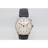 Gents Oversized Military Stainless steel chronograph circa 1940s, two register porcelain dial and