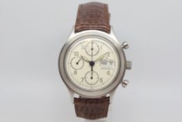 Hamilton automatic chronograph, three subsidiary dials, month and date aperture, 38mm stainless