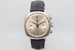 Vintage Heuer chronograph, silvered dial with twin register chronograph, baton hour markers, outer