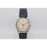 Gentlemen's Omega watch chrome case, circa 1940s, cream dial Arabic numerals, luminous hands and a