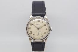 Gentlemen's Omega watch chrome case, circa 1940s, cream dial Arabic numerals, luminous hands and a