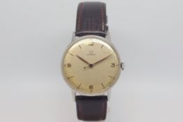 Gentlemen's Omega stainless steel watch, circa 1940s, original untouched cream dial with outer