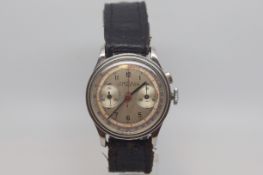 Gentlemen's Military Lemania chronograph stainless steel, circa 1940s, single button, original two