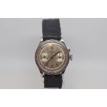 Gentlemen's Military Lemania chronograph stainless steel, circa 1940s, single button, original two