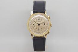 Vintage Minerva chronograph, circular dial with Arabic numerals, twin register chronograph, 33mm