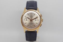 Vintage Dreffa Geneve chronograph, silvered dial with gilt baton hour markers, two subsidiary