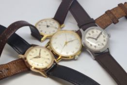 Four watches including; Favre-Leuba Geneve 17-jewel Swiss gents/boys wristwatch with gilt case,