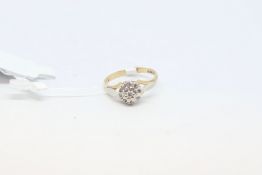 Diamond cluster ring, set in 9ct yellow gold, ring size P