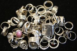 A selection of Silver stone set and plain/patterned designed ring, marked and tested silver, gross