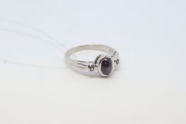 Synthetic star sapphire and white sapphire ring, in 9ct white gold, ring size M1/2