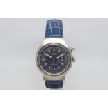 Vintage Longines Conquest chronograph, circular blue dial with single subsidiary chronograph dial to