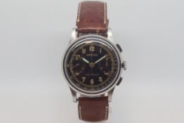 Rare Gentleman Angelus Chronograph watch, circa 1940s, black gloss dial twin registers, Arabic
