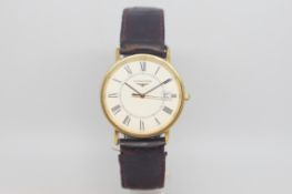 Longines dress watch, white dial with Roman numerals, 32mm gold plated case , stainless steel case