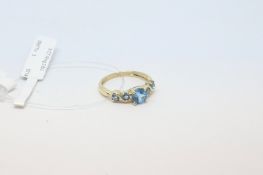 Zircon ring, five blue zircons, set in 9ct yellow gold, ring size N