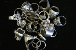 A quantity of mostly silver skull, snake and fantasy rings, weighing approximately 232g gross