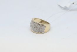 Diamond cluster ring, pave set diamonds in 9ct yellow gold, ring size K