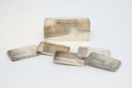 Selection of six silver bars, including a Degussa 50g fine silver bar and five Degussa 10g fine