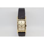 Gentlemen's Gruen Curvex 10ct Gold Vintage Wristwatch, rectangular dial with Arabic numerals and