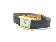 Ladies Cartier Tank Wristwatch, rectangular dial with roman numerals and inner minute track, 19mm