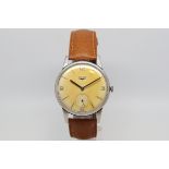 Gentlemen's Longines Oversized Vintage Wristwatch, circular heavy patina dial with hour baton
