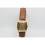 Gentlemen's Hamilton Gold Vintage Wristwatch, rounded rectangular dial with Arabic numerals and