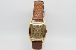 Gentlemen's Hamilton Gold Vintage Wristwatch, rounded rectangular dial with Arabic numerals and