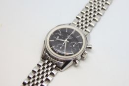 Gentlemen's Vintage Heuer Carrera Chronograph, circular black dial with triple register chronograph,