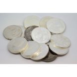 Selection on fifteen mainly silver coins, including an Elizabeth II, Isle of Man Penny Black