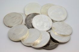 Selection on fifteen mainly silver coins, including an Elizabeth II, Isle of Man Penny Black