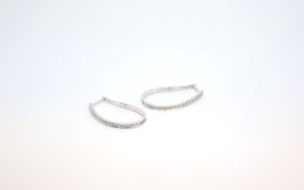 A pair of diamond set hoops, brilliant cut diamonds bead set in white gold, 3cm drop hoops with