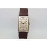 Gentlemen's Vintage Art Deco IWC Schafhausen Watch, rectangular cream dial with luminous Arabic