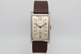 Gentlemen's Vintage Art Deco IWC Schafhausen Watch, rectangular cream dial with luminous Arabic