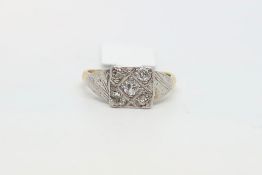 Old cut diamond panel ring in 18ct and platinum. UK size K 1/2