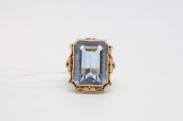Continental topaz dress ring, rectangular topaz measuring 20 x 15mm, in rose gold stamped and tested