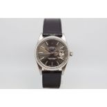 Gentlemen's Rolex Oyster Perpetual Date , circular grey silvered dial with baton hour markers and
