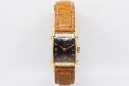 Gentlemen's Wittnauer Vintage Watch, rectangular black dial with baton hour markers and Arabic