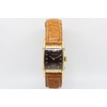 Gentlemen's Wittnauer Vintage Watch, rectangular black dial with baton hour markers and Arabic