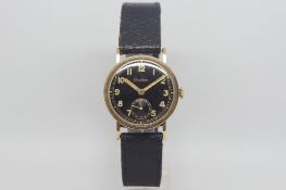 Audax Art Deco gents 9ct gold cased wristwatch, luminous hands and Arabic markers on black enamel