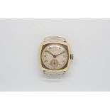 Gentlemen's Rolex Cushion 9ct Gold Vintage Wristwatch, circular beige dial with Arabic numerals,