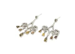 Fancy coloured diamond chandelier earrings, five fancy yellow coloured pear cut diamonds suspended